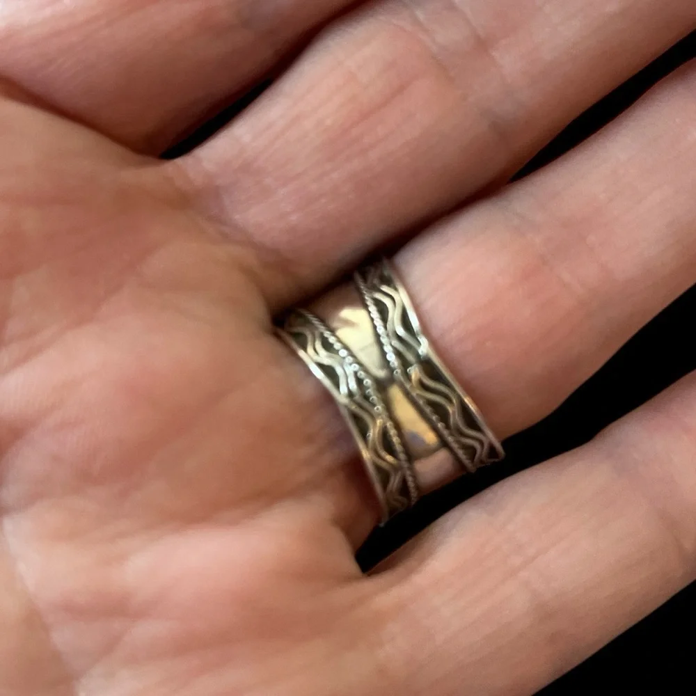 Vintage Bali 925 Silver Ring with Wave Design